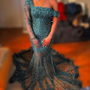 Custom Emerald Beaded Gown